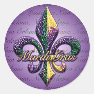 Mardi Gras pryder med pärlor Fleur de lis 2 Runt Klistermärke