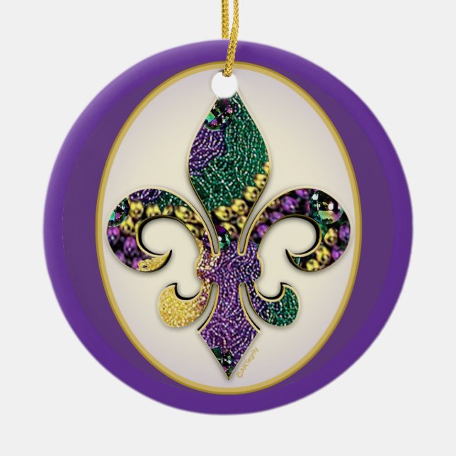 Mardi Gras pryder med pärlor Fleur de lis Julgransprydnad Keramik (Framsidan)