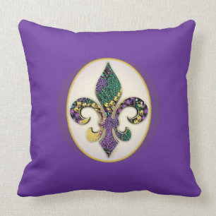 Mardi Gras pryder med pärlor Fleur de lis Kudde
