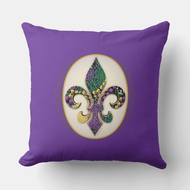 Mardi Gras pryder med pärlor Fleur de lis Kudde (Framsida)