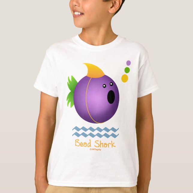 Mardi Gras pryder med pärlor hajen (lilor) T-shirt (Framsida)