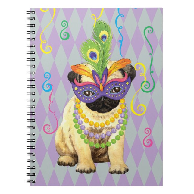 Mardi Gras Pug Anteckningsbok (Framsidan)