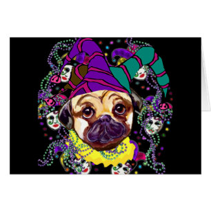 MARDI GRAS PUG HÄLSNINGSKORT
