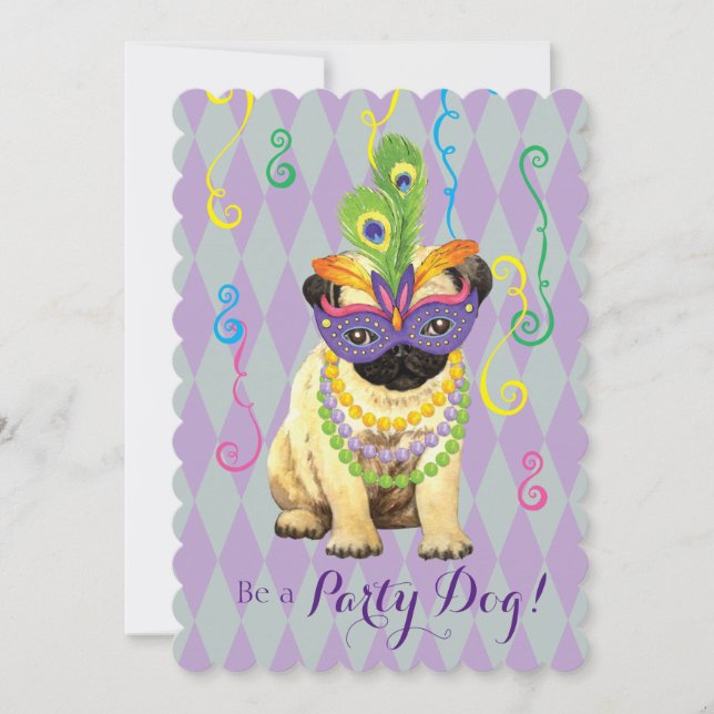 Mardi Gras Pug Inbjudningar (Framsida)