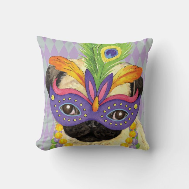 Mardi Gras Pug Kudde (Framsida)