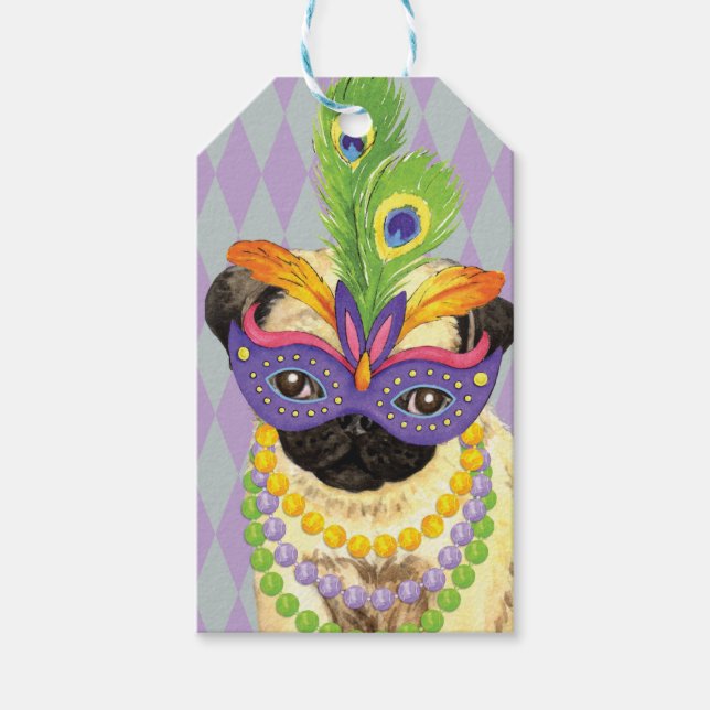 Mardi Gras Pug Presentetikett (Framsidan)