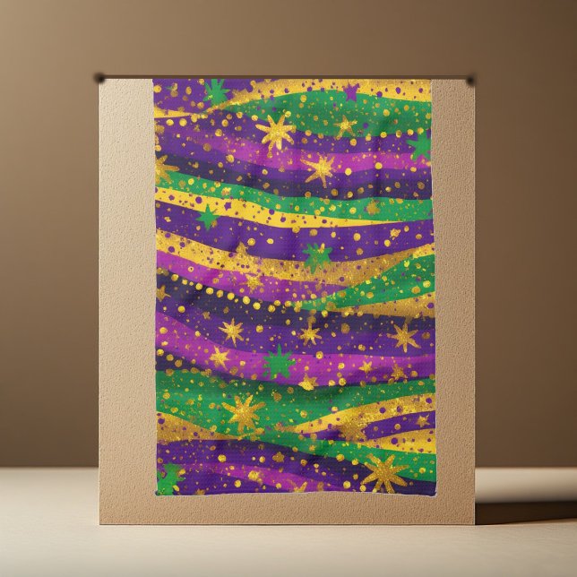 Mardi gras Purple Green Gold Stars Stripes Vibrant Kökshandduk (Mardi gras Purple Green Gold Stars Stripes Vibrant Kitchen Towel)
