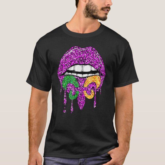 Mardi Gras Purple Lip Green And Yellow T Shirt (Framsida)
