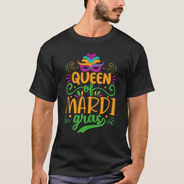 Mardi Gras Queen 2022 Fun Costume With Mask And Be T Shirt (Framsida)