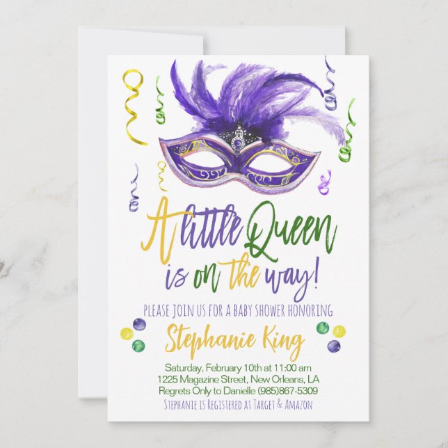 Mardi Gras Queen Baby Shower-inbjudan Inbjudningar (Framsida)
