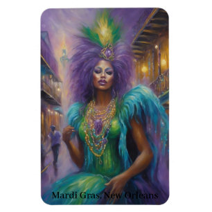 Mardi Gras Queen in Costume Feathers & Pärlor Text Magnet