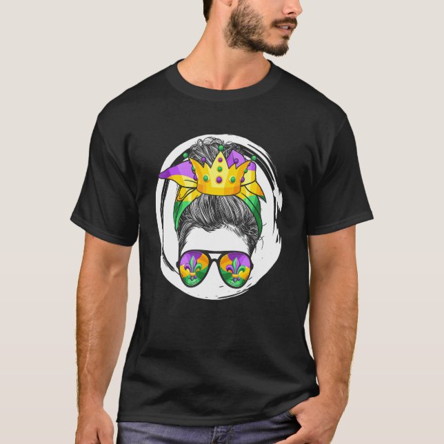 Mardi Gras Queen, Messy Bun, Mardi Krona, Funny Mo T Shirt (Framsida)