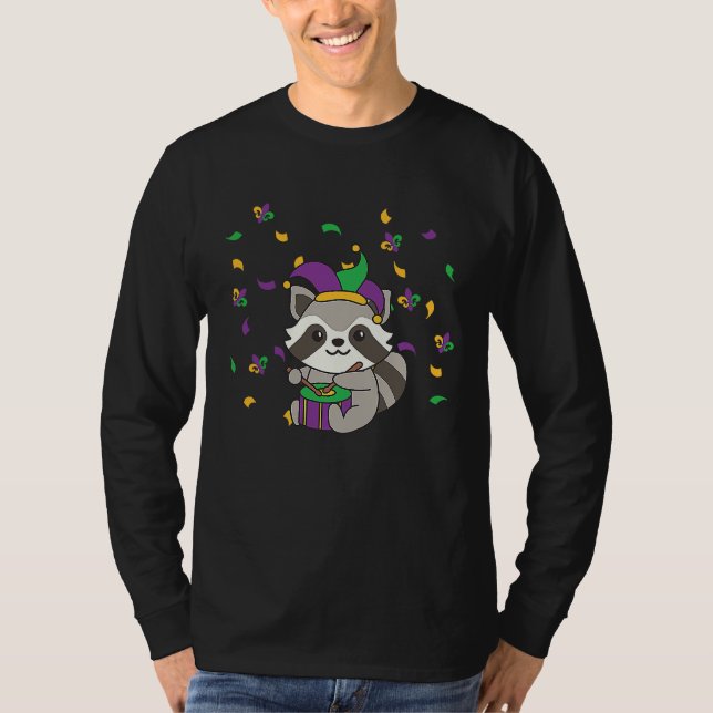 Mardi Gras Raccoon With Drum Mardi Gras Costume T Shirt (Framsida)