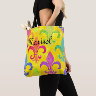 Mardi Gras Rainbow Fleur de lis Monogram Gult Tygkasse