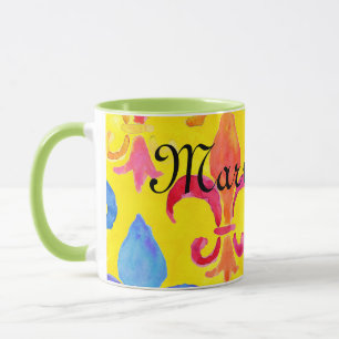 Mardi Gras Rainbow Fleur de lis Monogram Mugg