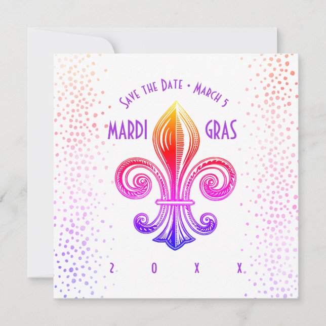 Mardi Gras Rainbow Fleur De Lis Party Inbjudningar (Framsida)