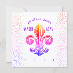 Mardi Gras Rainbow Fleur De Lis Party Inbjudningar