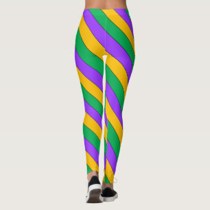 Mardi Gras Rand Mönster Lila Grönt Gult Leggings