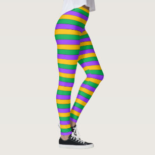 Mardi Gras Rand Mönster Lila Grönt Gult Leggings