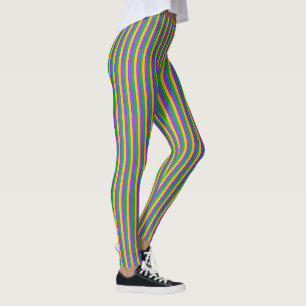 Mardi Gras Rand Mönster Lila Grönt Gult Leggings