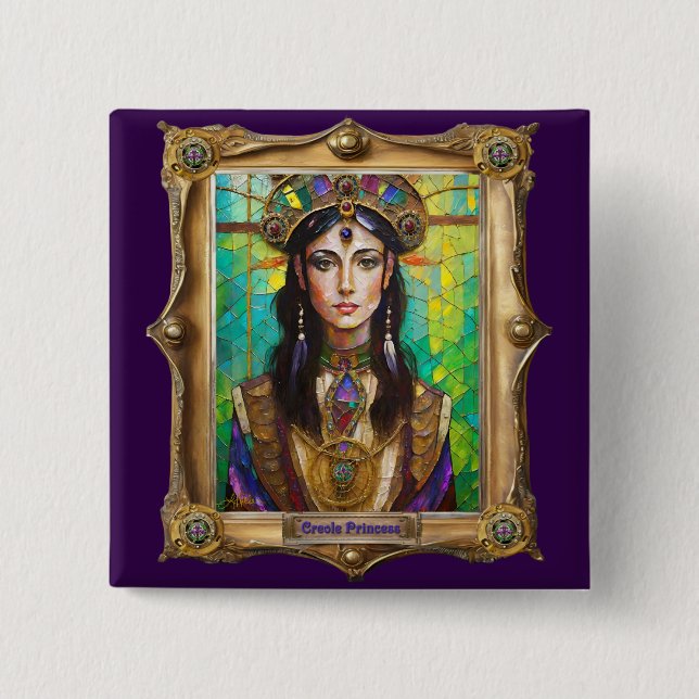Mardi Gras Realm Porträtt - Den kreolska prinsessa Knapp (Framsida)