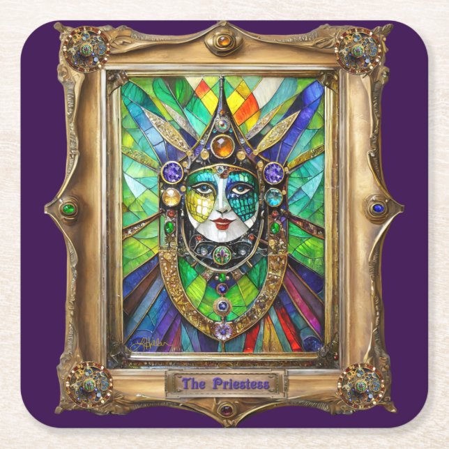 Mardi Gras Realm Porträtt - Priestess Underlägg Papper Kvadrat (Framsidan)
