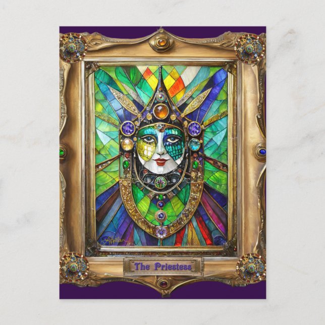Mardi Gras Realm Porträtt - Priestess Vykort (Framsida)