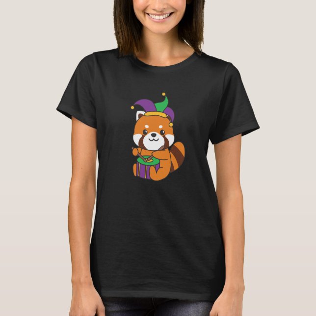 Mardi Gras Red Panda With Drum Mardi Gras Costume  T Shirt (Framsida)