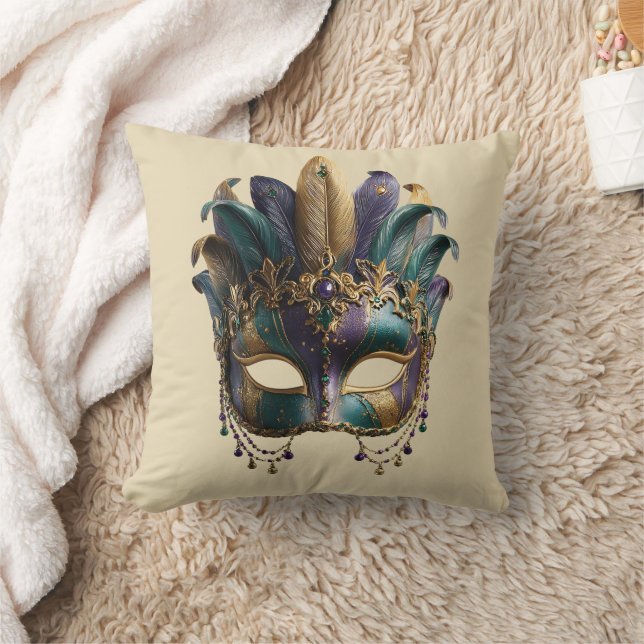 Mardi Gras Regal Feather Mask Kudde (Filt)