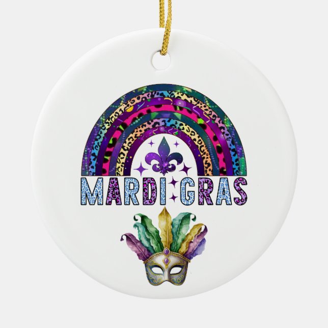 Mardi Gras-regnbåge och mask keramisk julgranspryd Julgransprydnad Keramik (Framsidan)