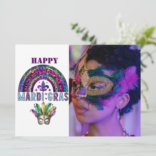Mardi Gras-regnbåge och mask-kort Kort (Stående Fram)