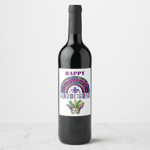 Mardi Gras Regnbåge och Mask Vin Etikett