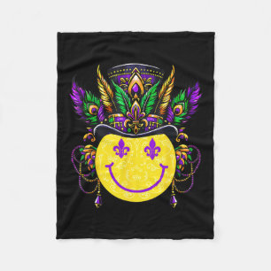 Mardi Gras Retro Smile Ansikte Jester Fleur de Lis Fleecefilt