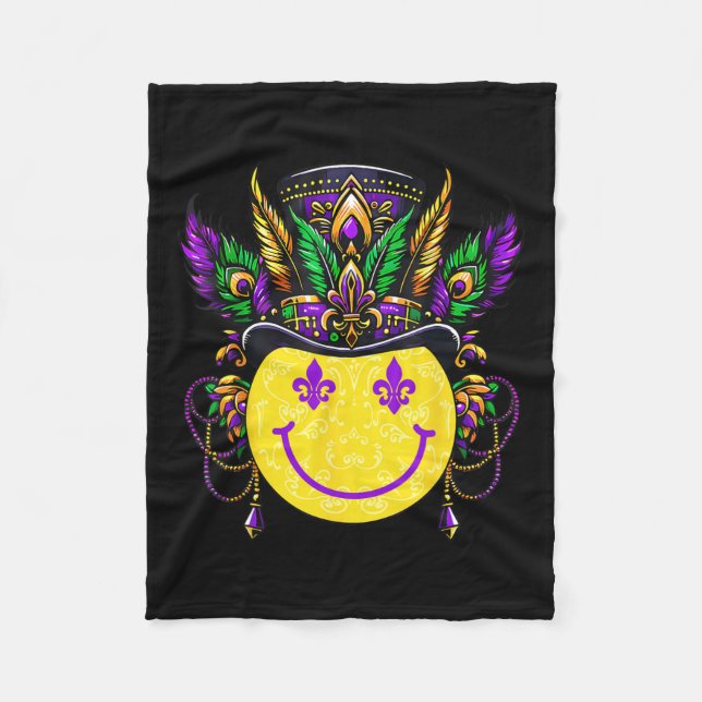 Mardi Gras Retro Smile Ansikte Jester Fleur de Lis Fleecefilt (Framsidan)