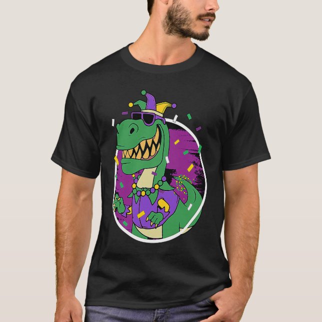 Mardi Gras Rex Dinosaur Dino Mardi Gras Bead Costu T Shirt (Framsida)