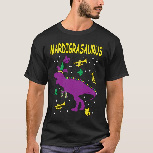 Mardi Gras Rex Dinosaur Mardi Grawr Bead Costume B T Shirt (Framsida)
