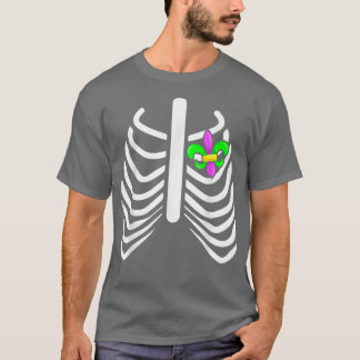 Mardi Gras Rib Heart Skeleton Rib Carnival Masquer T Shirt