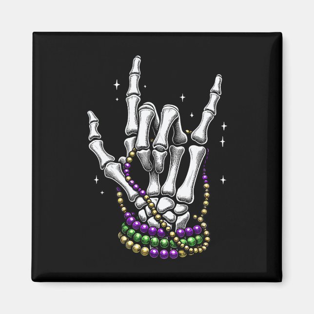 Mardi Gras Rocker Skeleton Händer Sten på New Orle Magnet (Framsidan)