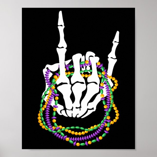 Mardi Gras Rocker Skeleton Sten Hand Bones Music L Poster (Framsidan)
