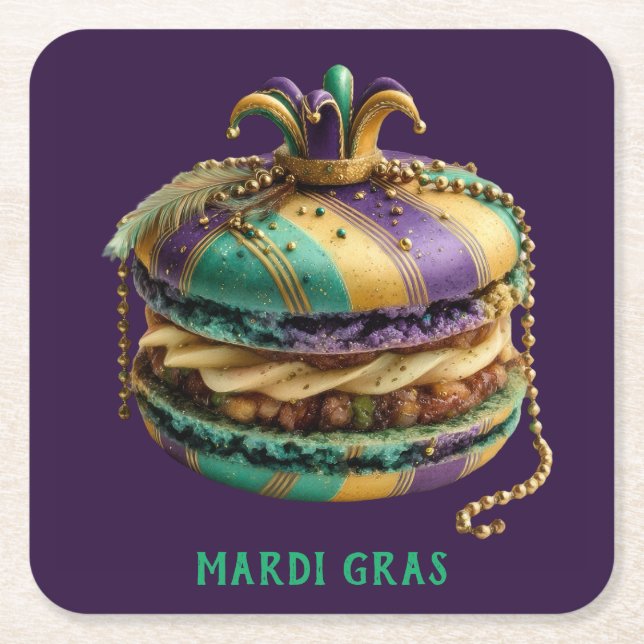Mardi Gras Royal Macaron Underlägg Papper Kvadrat (Framsidan)