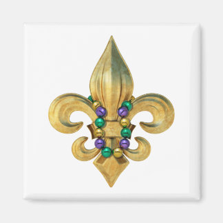 Mardi Gras Royalty Fleur de Lis Symbol med Pärlor Magnet