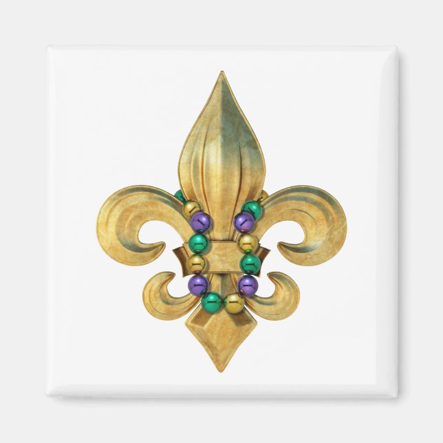Mardi Gras Royalty Fleur de Lis Symbol med Pärlor Magnet (Framsidan)