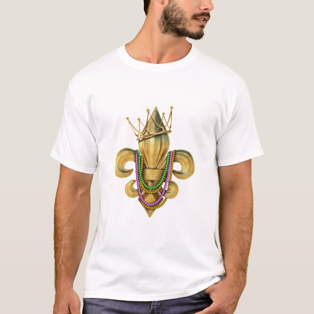 Mardi Gras Royalty Fleur de Lis Symbol med Pärlor T Shirt (Framsida)