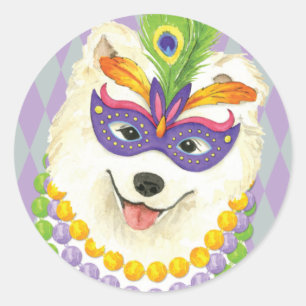 Mardi Gras Samoyed Runt Klistermärke
