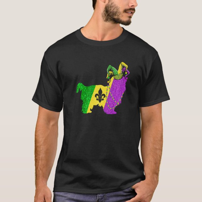 Mardi Gras Shih Tzu Hund Mardi Gras Hat Pärlor T Shirt (Framsida)