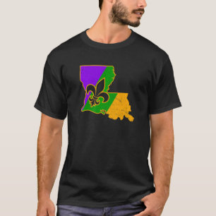 Mardi Gras Shirt Fleur de Lis Louisiana Karta New T