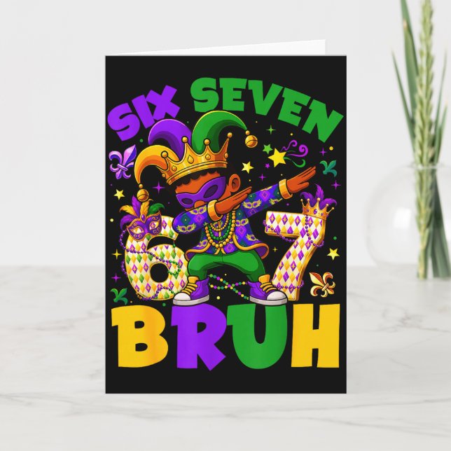 Mardi Gras Six Seven 67 Bruh Meme Dabbing Leprecha Kort (Framsida)