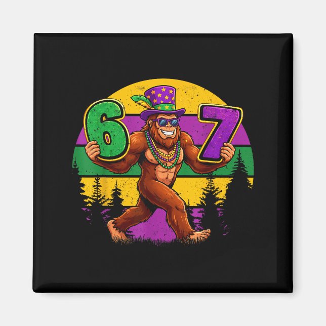 Mardi Gras Six Seven 6 7 Meme Bigfoot Sasquatch Bo Magnet (Framsidan)