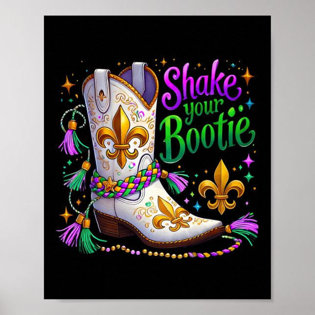 Mardi Gras skakar om din bootie Bead Boot Carnival Poster (Framsidan)