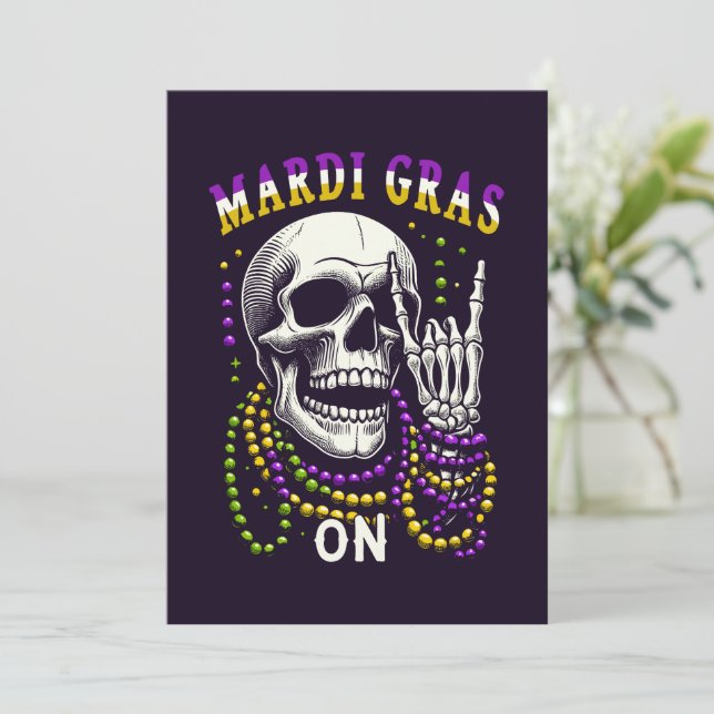 Mardi Gras Skeleton Sten på Julkort (Stående Fram)